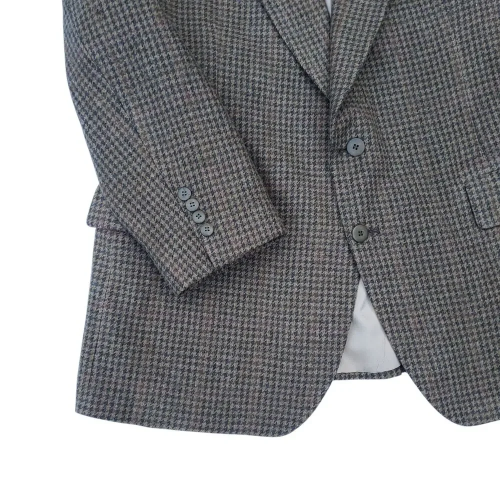 Vintage Ivy Prep Wool Blazer Jacket Sport Coat Brown Tweed Houndstooth 46R